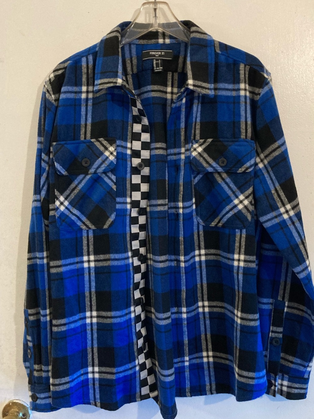 Vintage Forever 21 Blue Black White Plaid Shirt Jacket